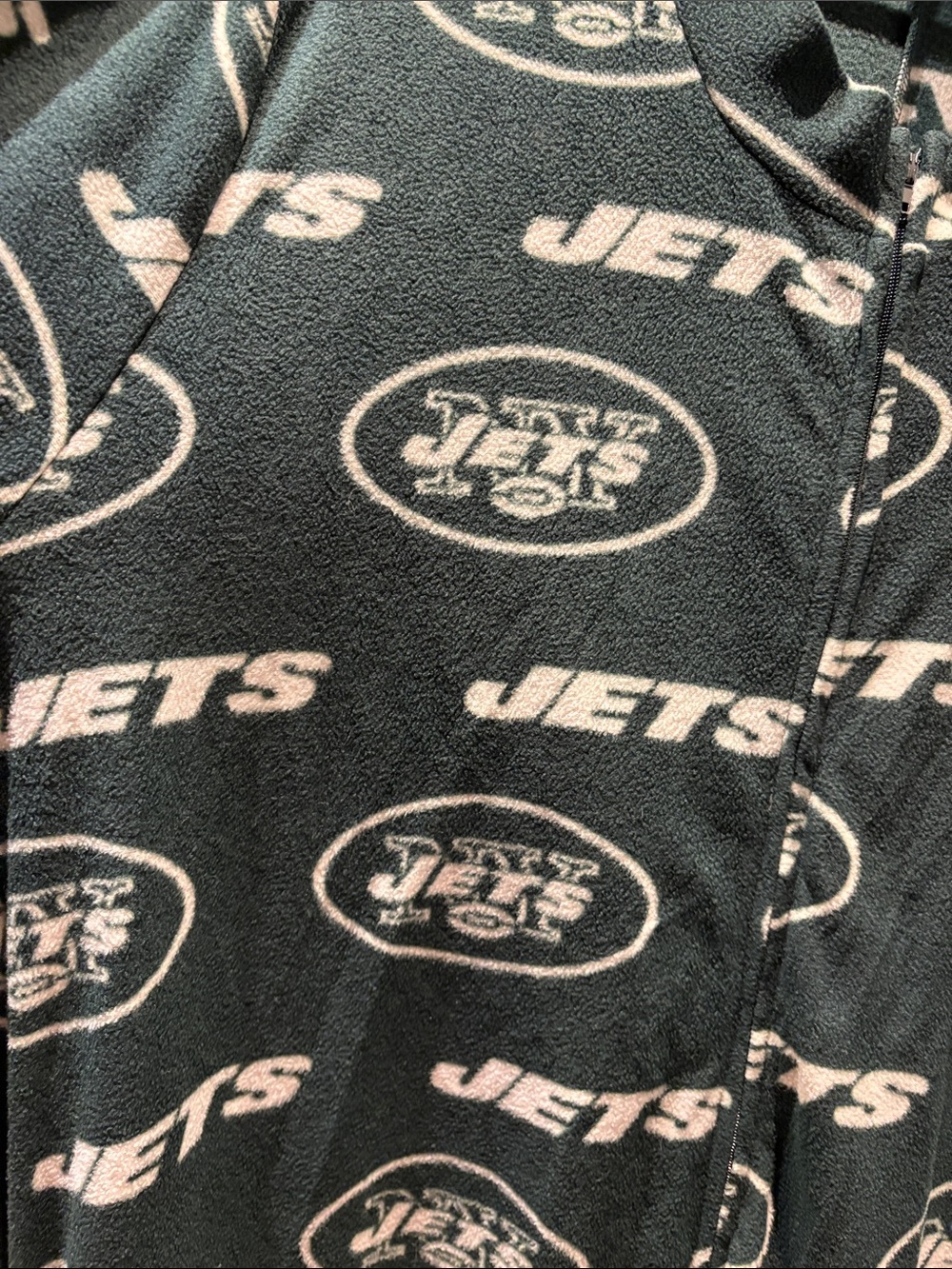 NFL Men's Black and White Jets Fleece Pajama. Onsie with footies. Super soft